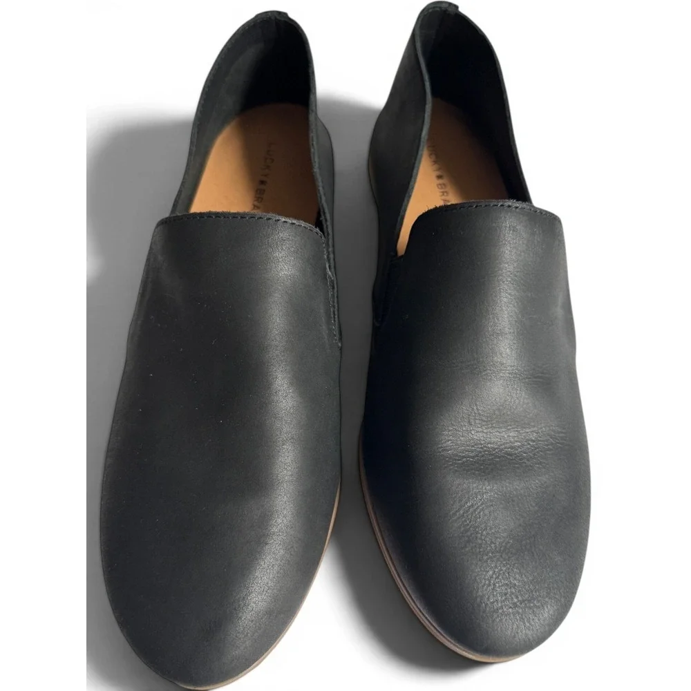 Lucky Brand Loafers Women 10 Black Charsa Leather Flat Slip On Almond Toe Shoes